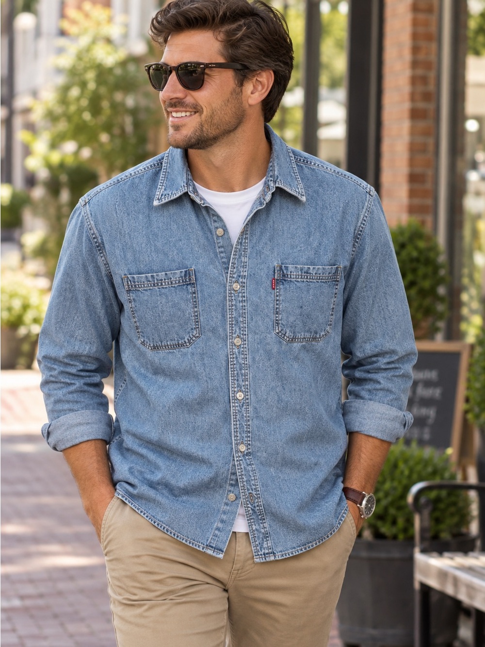 Levi's Vintage Men's Light Blue Denim Button-Down Shirt L